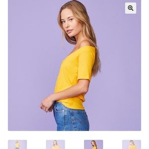 NWOT MONROW Off Shoulder Henley Marigold